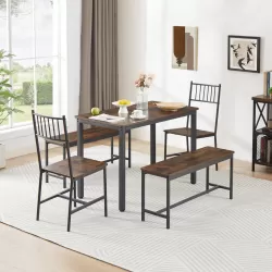 Dining Table Set, Barstool Dining Table with 2 Benches 2 Back Chairs, Industrial Dining Table for Kitchen Breakfast Table, Living Room, Party Room, Rustic Brown and Black,43.3″L x 23.6″W x 29.9″H Dining Table Set, Barstool Dining Table with 2 Benches 2 Back Chairs, Industrial Dining Table for Kitchen Breakfast Table, Living Room, Party Room, Rustic Brown and Black,43.3″L x 23.6″W x 29.9″H