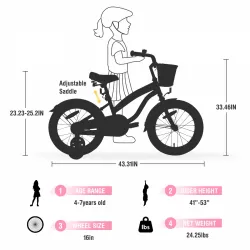 Multiple Colors,Girls Bike  for 4-7Years Old Kids,16 inch  wheel ,Training Wheels Included Multiple Colors,Girls Bike  for 4-7Years Old Kids,16 inch  wheel ,Training Wheels Included