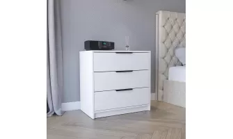 Modern White Kaia 3-Drawer Dresser with Superior Top for Stylish Bedroom Storage