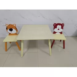 Kids Table and 2 Chairs Set, 3 Pieces Toddler Table and Chair Set, Wooden Activity Play Table Set (Bear&Tiger) Kids Table and 2 Chairs Set, 3 Pieces Toddler Table and Chair Set, Wooden Activity Play Table Set (Bear&Tiger)