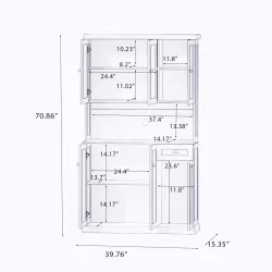 71 Inch Kitchen Pantry Storage Cabinet with Microwave Oven Countertop, Freestanding Hutch Cabinet with Adjustable Shelves, 6 Doors and 1 Drawer-White