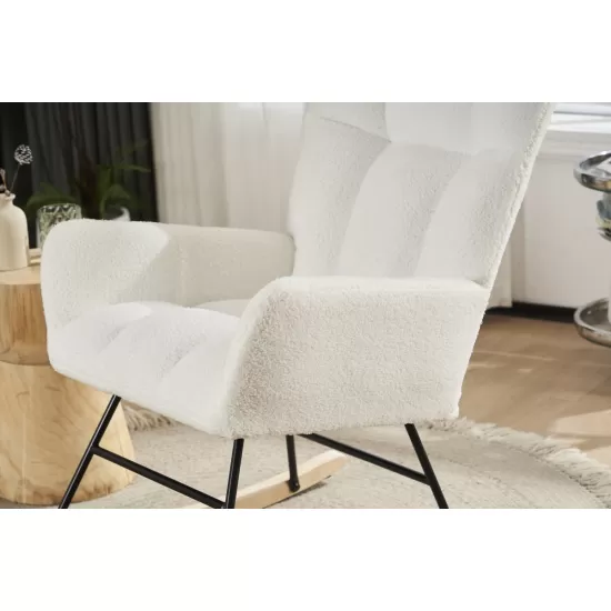 Rocking Chair Nursery, Solid Wood Legs Reading Chair with Teddy Fabric Upholstered , Nap Armchair for Living Rooms, Bedrooms, Offices, Best Gift,White Teddy fabric Rocking Chair Nursery, Solid Wood Legs Reading Chair with Teddy Fabric Upholstered , Nap Armchair for Living Rooms, Bedrooms, Offices, Best Gift,White Teddy fabric