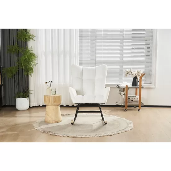Rocking Chair Nursery, Solid Wood Legs Reading Chair with Teddy Fabric Upholstered , Nap Armchair for Living Rooms, Bedrooms, Offices, Best Gift,White Teddy fabric Rocking Chair Nursery, Solid Wood Legs Reading Chair with Teddy Fabric Upholstered , Nap Armchair for Living Rooms, Bedrooms, Offices, Best Gift,White Teddy fabric