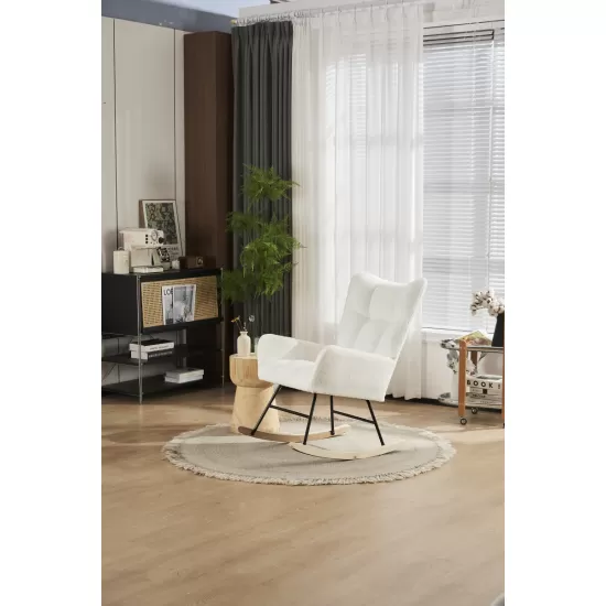 Rocking Chair Nursery, Solid Wood Legs Reading Chair with Teddy Fabric Upholstered , Nap Armchair for Living Rooms, Bedrooms, Offices, Best Gift,White Teddy fabric Rocking Chair Nursery, Solid Wood Legs Reading Chair with Teddy Fabric Upholstered , Nap Armchair for Living Rooms, Bedrooms, Offices, Best Gift,White Teddy fabric