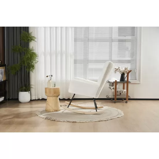 Rocking Chair Nursery, Solid Wood Legs Reading Chair with Teddy Fabric Upholstered , Nap Armchair for Living Rooms, Bedrooms, Offices, Best Gift,White Teddy fabric Rocking Chair Nursery, Solid Wood Legs Reading Chair with Teddy Fabric Upholstered , Nap Armchair for Living Rooms, Bedrooms, Offices, Best Gift,White Teddy fabric