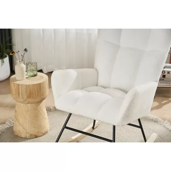 Rocking Chair Nursery, Solid Wood Legs Reading Chair with Teddy Fabric Upholstered , Nap Armchair for Living Rooms, Bedrooms, Offices, Best Gift,White Teddy fabric Rocking Chair Nursery, Solid Wood Legs Reading Chair with Teddy Fabric Upholstered , Nap Armchair for Living Rooms, Bedrooms, Offices, Best Gift,White Teddy fabric