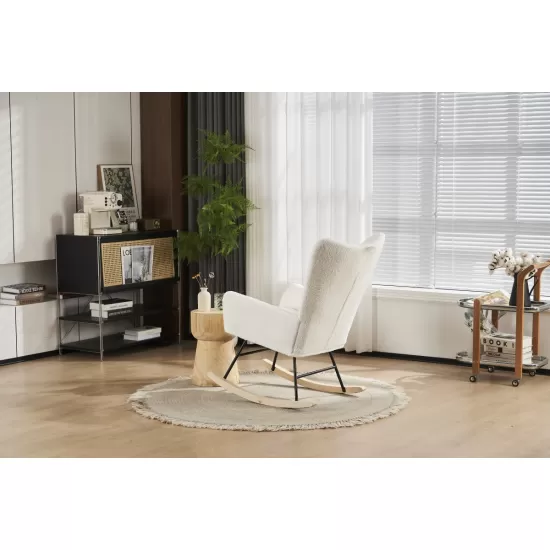 Rocking Chair Nursery, Solid Wood Legs Reading Chair with Teddy Fabric Upholstered , Nap Armchair for Living Rooms, Bedrooms, Offices, Best Gift,White Teddy fabric Rocking Chair Nursery, Solid Wood Legs Reading Chair with Teddy Fabric Upholstered , Nap Armchair for Living Rooms, Bedrooms, Offices, Best Gift,White Teddy fabric