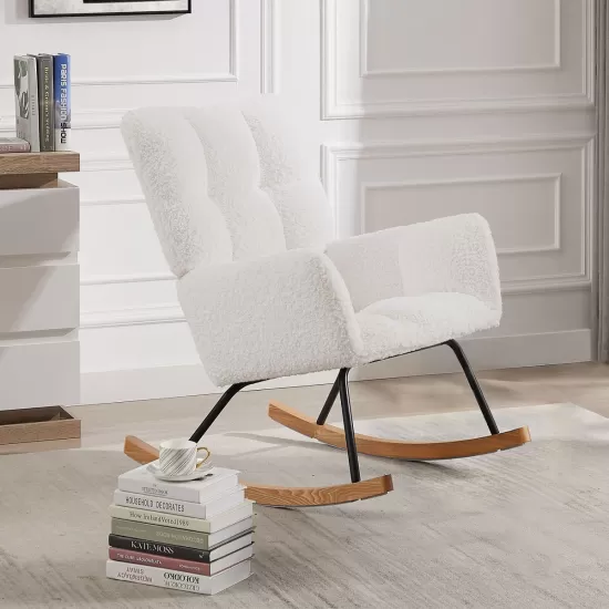Leisure Sofa Glider Chair, Comfy Upholstered Lounge Chair with High Backrest, for Nursing Baby, Reading, Napping Beige Leisure Sofa Glider Chair, Comfy Upholstered Lounge Chair with High Backrest, for Nursing Baby, Reading, Napping Beige