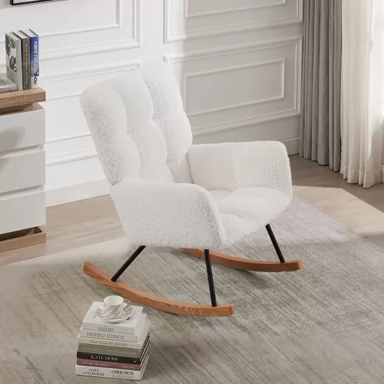 Leisure Sofa Glider Chair, Comfy Upholstered Lounge Chair with High Backrest, for Nursing Baby, Reading, Napping Beige Leisure Sofa Glider Chair, Comfy Upholstered Lounge Chair with High Backrest, for Nursing Baby, Reading, Napping Beige