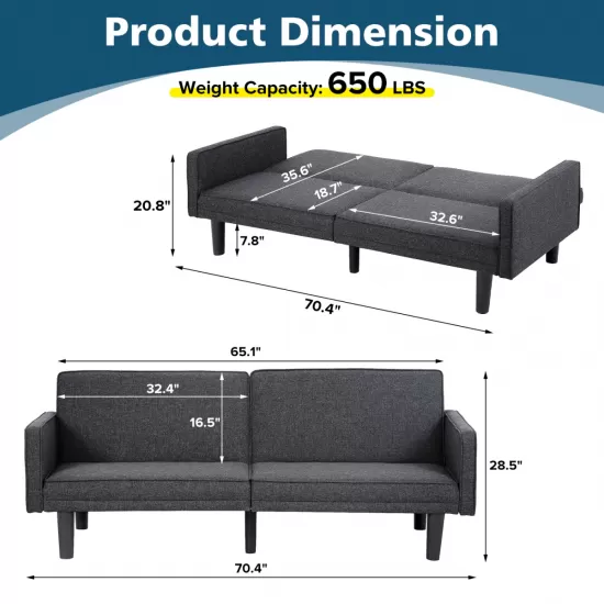 Futon Sofa Bed Convertible Sectional Sleeper Couch, Loveseat Bed with Tapered Legs for Living Room, Study, Dorm, Office Futon Sofa Bed Convertible Sectional Sleeper Couch, Loveseat Bed with Tapered Legs for Living Room, Study, Dorm, Office