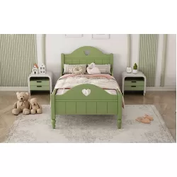 Girl's Love Princess Bed Macaron Twin Size Toddler Bed with Side Safety Rails and Headboard and Footboard, Oliver Green