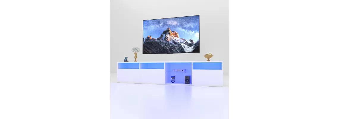 Modern White TV Console with RGB LED Lights for 75/80 Inch TVs