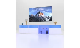 Modern White TV Console with RGB LED Lights for 75/80 Inch TVs