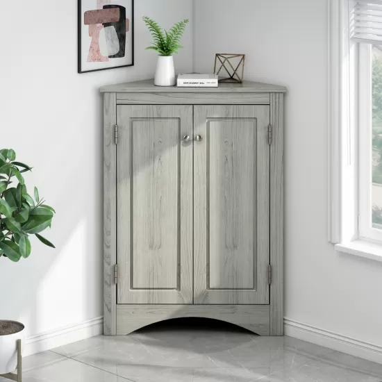 Oak Triangle Bathroom Storage Cabinet with Adjustable Shelves, Freestanding Floor Cabinet for Home Kitchen Oak Triangle Bathroom Storage Cabinet with Adjustable Shelves, Freestanding Floor Cabinet for Home Kitchen