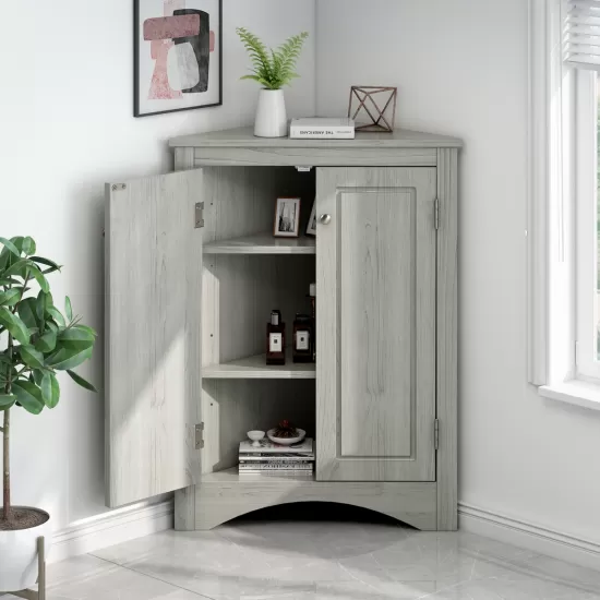 Oak Triangle Bathroom Storage Cabinet with Adjustable Shelves, Freestanding Floor Cabinet for Home Kitchen Oak Triangle Bathroom Storage Cabinet with Adjustable Shelves, Freestanding Floor Cabinet for Home Kitchen