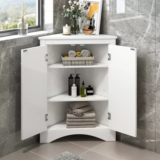 White Triangle Bathroom Storage Cabinet with Adjustable Shelves, Freestanding Floor Cabinet for Home Kitchen White Triangle Bathroom Storage Cabinet with Adjustable Shelves, Freestanding Floor Cabinet for Home Kitchen