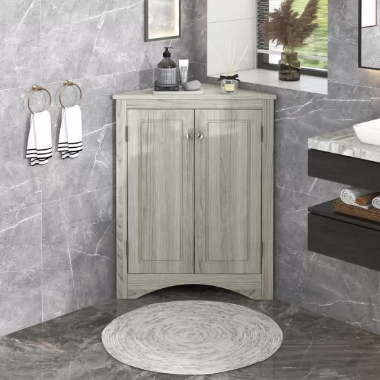 Oak Triangle Bathroom Storage Cabinet with Adjustable Shelves, Freestanding Floor Cabinet for Home Kitchen Oak Triangle Bathroom Storage Cabinet with Adjustable Shelves, Freestanding Floor Cabinet for Home Kitchen