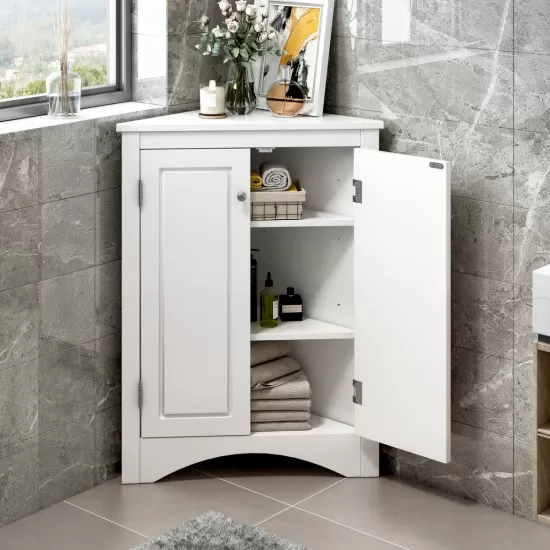 White Triangle Bathroom Storage Cabinet with Adjustable Shelves, Freestanding Floor Cabinet for Home Kitchen White Triangle Bathroom Storage Cabinet with Adjustable Shelves, Freestanding Floor Cabinet for Home Kitchen