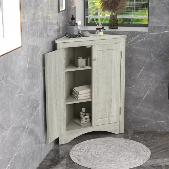 Oak Triangle Bathroom Storage Cabinet with Adjustable Shelves, Freestanding Floor Cabinet for Home Kitchen Oak Triangle Bathroom Storage Cabinet with Adjustable Shelves, Freestanding Floor Cabinet for Home Kitchen