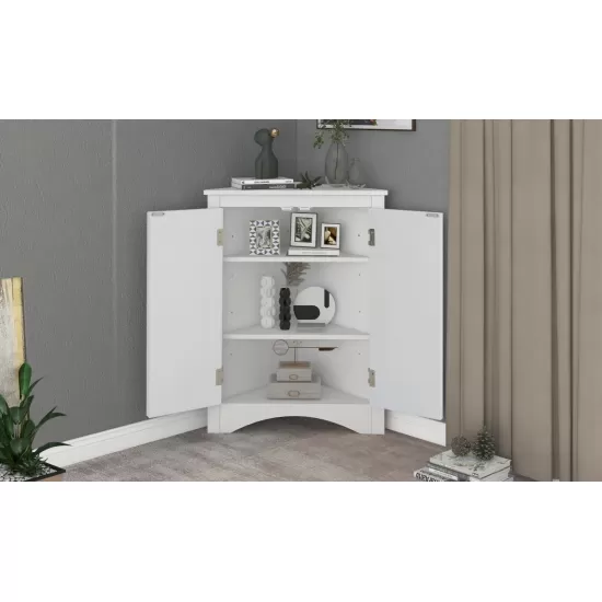 White Triangle Bathroom Storage Cabinet with Adjustable Shelves, Freestanding Floor Cabinet for Home Kitchen White Triangle Bathroom Storage Cabinet with Adjustable Shelves, Freestanding Floor Cabinet for Home Kitchen