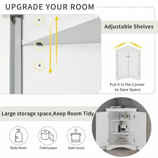 White Triangle Bathroom Storage Cabinet with Adjustable Shelves, Freestanding Floor Cabinet for Home Kitchen White Triangle Bathroom Storage Cabinet with Adjustable Shelves, Freestanding Floor Cabinet for Home Kitchen