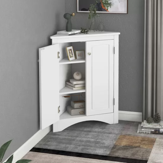 White Triangle Bathroom Storage Cabinet with Adjustable Shelves, Freestanding Floor Cabinet for Home Kitchen White Triangle Bathroom Storage Cabinet with Adjustable Shelves, Freestanding Floor Cabinet for Home Kitchen