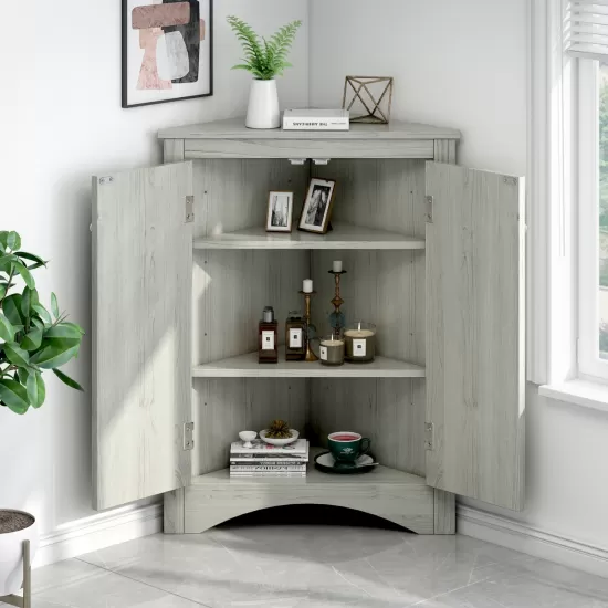 Oak Triangle Bathroom Storage Cabinet with Adjustable Shelves, Freestanding Floor Cabinet for Home Kitchen Oak Triangle Bathroom Storage Cabinet with Adjustable Shelves, Freestanding Floor Cabinet for Home Kitchen