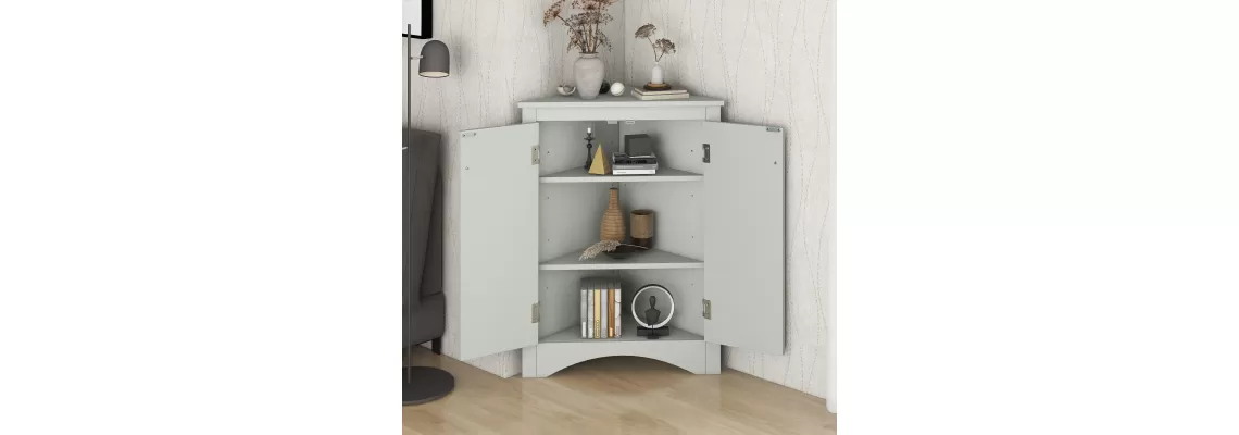 Modern Grey Triangle Bathroom Storage Cabinet with Adjustable Shelves for Home and Kitchen Modern Grey Triangle Bathroom Storage Cabinet with Adjustable Shelves for Home and Kitchen