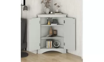Modern Grey Triangle Bathroom Storage Cabinet with Adjustable Shelves for Home and Kitchen