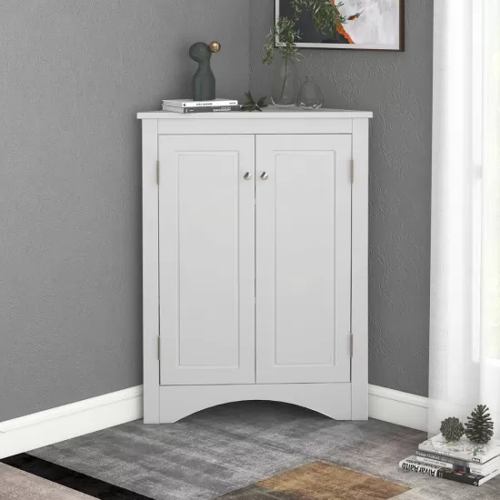 White Triangle Bathroom Storage Cabinet with Adjustable Shelves, Freestanding Floor Cabinet for Home Kitchen White Triangle Bathroom Storage Cabinet with Adjustable Shelves, Freestanding Floor Cabinet for Home Kitchen
