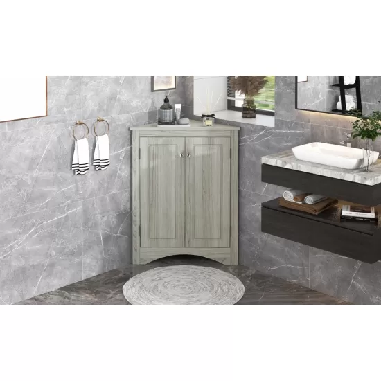 Oak Triangle Bathroom Storage Cabinet with Adjustable Shelves, Freestanding Floor Cabinet for Home Kitchen Oak Triangle Bathroom Storage Cabinet with Adjustable Shelves, Freestanding Floor Cabinet for Home Kitchen