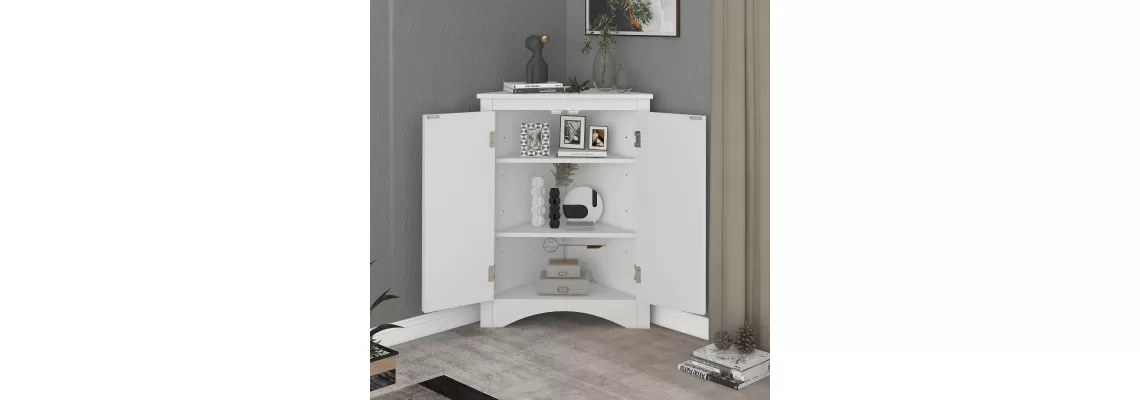 Modern White Triangle Bathroom Storage Cabinet with Adjustable Shelves for Home and Kitchen Modern White Triangle Bathroom Storage Cabinet with Adjustable Shelves for Home and Kitchen