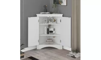 Modern White Triangle Bathroom Storage Cabinet with Adjustable Shelves for Home and Kitchen