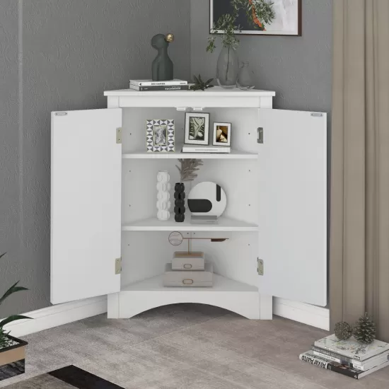 White Triangle Bathroom Storage Cabinet with Adjustable Shelves, Freestanding Floor Cabinet for Home Kitchen White Triangle Bathroom Storage Cabinet with Adjustable Shelves, Freestanding Floor Cabinet for Home Kitchen