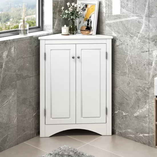 White Triangle Bathroom Storage Cabinet with Adjustable Shelves, Freestanding Floor Cabinet for Home Kitchen White Triangle Bathroom Storage Cabinet with Adjustable Shelves, Freestanding Floor Cabinet for Home Kitchen