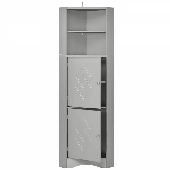 Tall Bathroom Corner Cabinet, Freestanding Storage Cabinet with Doors and Adjustable Shelves, MDF Board, Gray Tall Bathroom Corner Cabinet, Freestanding Storage Cabinet with Doors and Adjustable Shelves, MDF Board, Gray