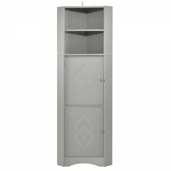 Tall Bathroom Corner Cabinet, Freestanding Storage Cabinet with Doors and Adjustable Shelves, MDF Board, Gray Tall Bathroom Corner Cabinet, Freestanding Storage Cabinet with Doors and Adjustable Shelves, MDF Board, Gray