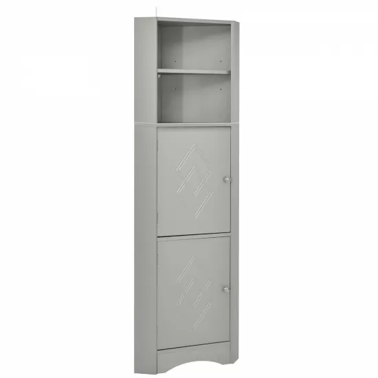 Tall Bathroom Corner Cabinet, Freestanding Storage Cabinet with Doors and Adjustable Shelves, MDF Board, Gray Tall Bathroom Corner Cabinet, Freestanding Storage Cabinet with Doors and Adjustable Shelves, MDF Board, Gray