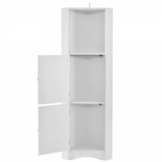 Tall Bathroom Corner Cabinet, Freestanding Storage Cabinet with Doors and Adjustable Shelves, MDF Board, White Tall Bathroom Corner Cabinet, Freestanding Storage Cabinet with Doors and Adjustable Shelves, MDF Board, White