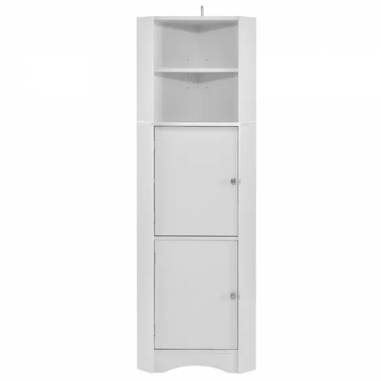 Tall Bathroom Corner Cabinet, Freestanding Storage Cabinet with Doors and Adjustable Shelves, MDF Board, White Tall Bathroom Corner Cabinet, Freestanding Storage Cabinet with Doors and Adjustable Shelves, MDF Board, White