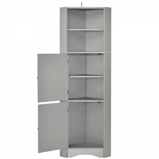 Tall Bathroom Corner Cabinet, Freestanding Storage Cabinet with Doors and Adjustable Shelves, MDF Board, Gray Tall Bathroom Corner Cabinet, Freestanding Storage Cabinet with Doors and Adjustable Shelves, MDF Board, Gray