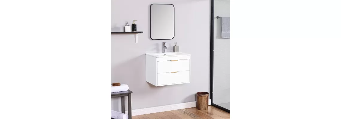 Modern 24 Inch Floating Bathroom Vanity with White Ceramic Sink and Drawer Storage for $198.56