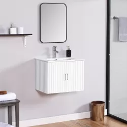 24 Inch Floating Wall Mounted Bathroom Vanity with White Porcelain Sink and Soft Close Doors 24 Inch Floating Wall Mounted Bathroom Vanity with White Porcelain Sink and Soft Close Doors