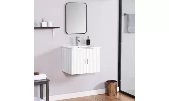 Modern 24 Inch Floating Bathroom Vanity with White Porcelain Sink and Soft Close Doors - Only $199.14