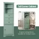 Green Triangle Tall Cabinet with 3 Drawers and Adjustable Shelves for Bathroom, Kitchen or Living Room, MDF Board with Painted Finish Green Triangle Tall Cabinet with 3 Drawers and Adjustable Shelves for Bathroom, Kitchen or Living Room, MDF Board with Painted Finish