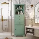 Green Triangle Tall Cabinet with 3 Drawers and Adjustable Shelves for Bathroom, Kitchen or Living Room, MDF Board with Painted Finish Green Triangle Tall Cabinet with 3 Drawers and Adjustable Shelves for Bathroom, Kitchen or Living Room, MDF Board with Painted Finish