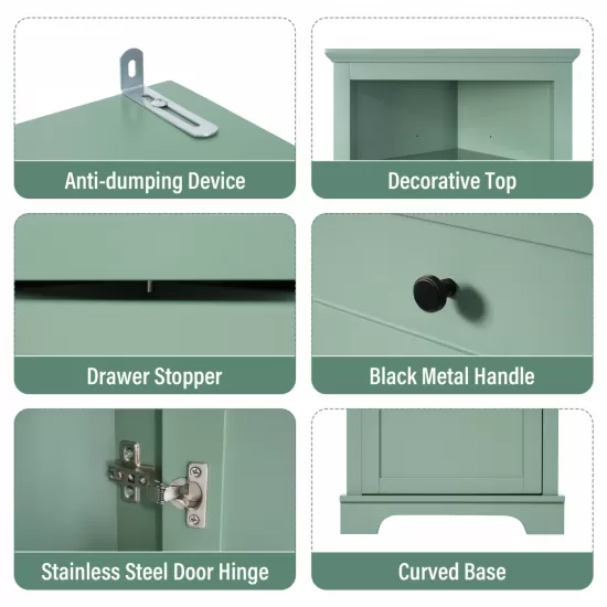Green Triangle Tall Cabinet with 3 Drawers and Adjustable Shelves for Bathroom, Kitchen or Living Room, MDF Board with Painted Finish Green Triangle Tall Cabinet with 3 Drawers and Adjustable Shelves for Bathroom, Kitchen or Living Room, MDF Board with Painted Finish