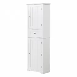 Tall Bathroom Storage Cabinet, Freestanding Storage Cabinet with Drawer and Adjustable Shelf, MDF Board with Painted Finish, White