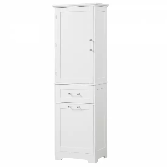 Tall Bathroom Storage Cabinet, Freestanding Storage Cabinet with Two Different Size Drawers and Adjustable Shelf, MDF Board with Painted Finish, White Tall Bathroom Storage Cabinet, Freestanding Storage Cabinet with Two Different Size Drawers and Adjustable Shelf, MDF Board with Painted Finish, White