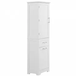 Tall Bathroom Storage Cabinet, Freestanding Storage Cabinet with Two Different Size Drawers and Adjustable Shelf, MDF Board with Painted Finish, White
